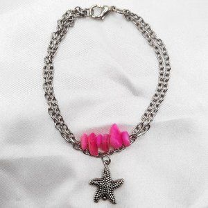 Starfish Pink Shell Tiered Boho Chain Bracelet Handmade Jewelry
